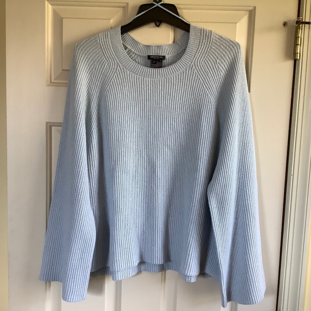 Lafayette 148 Cashmere Silk Blend Knit Long Sleeve Sweater Pale Blue SZ XL
